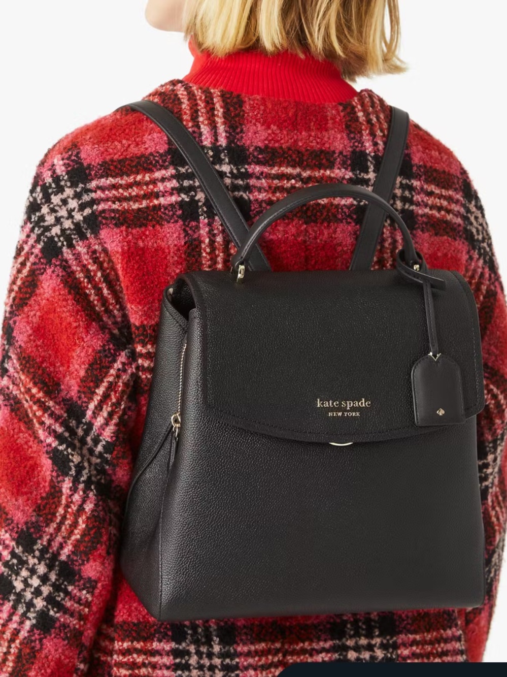 kate spade Thompson Backpack Black Pebbled Leather Backpack with Top Handle